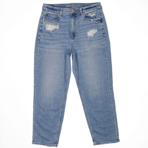 American Eagle Outfitters Denim - American Eagle Jeans Womens Size 14 Blue Mom Straight Distressed Measures 32x27